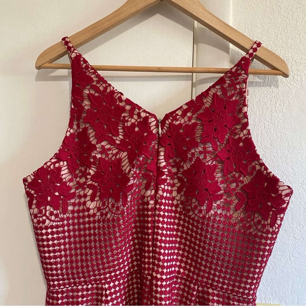Dress The Population Red Lace Midi Dress XL Bodycon Floral Cocktail Party - Picture 6 of 13